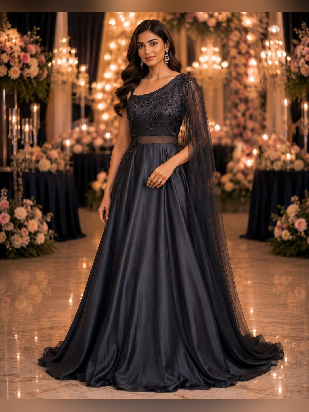 Charcoal One-Shoulder Gown