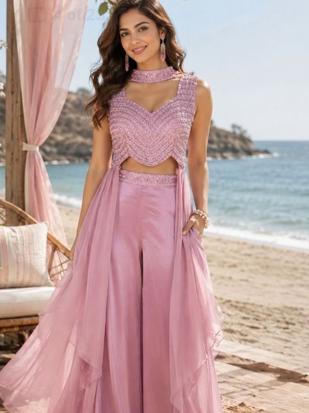 Rose Drape Palazzo Co-ord Set