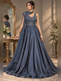 Steel Blue Satin Ball Gown